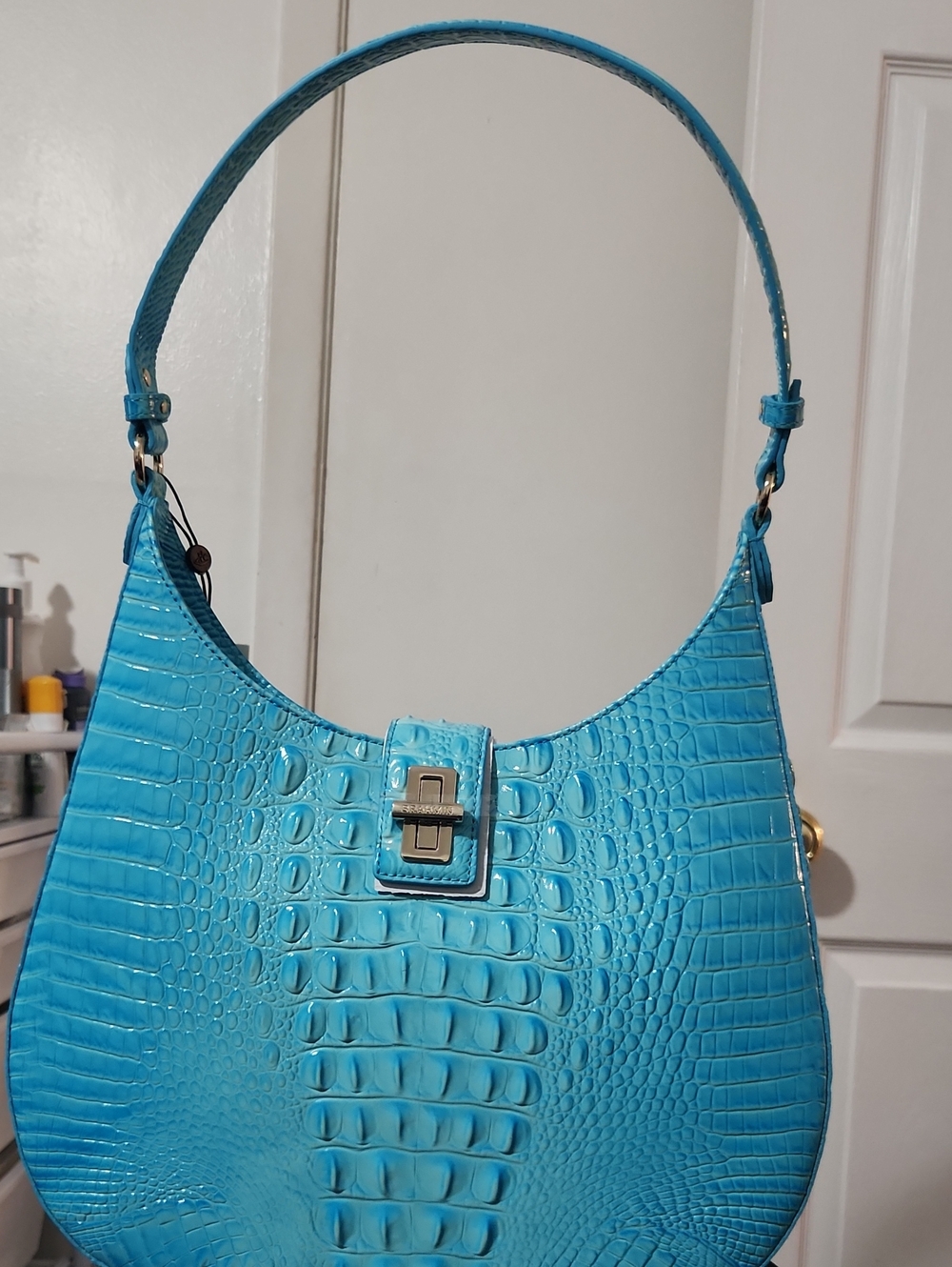 Brahmin Turquoise Croc-Embossed Shoulder Bag